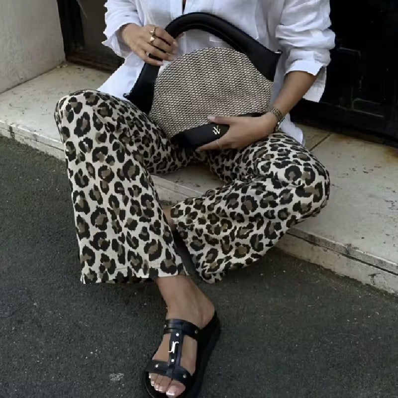 LEOPARD PRINT WIDE-LEG PANTS