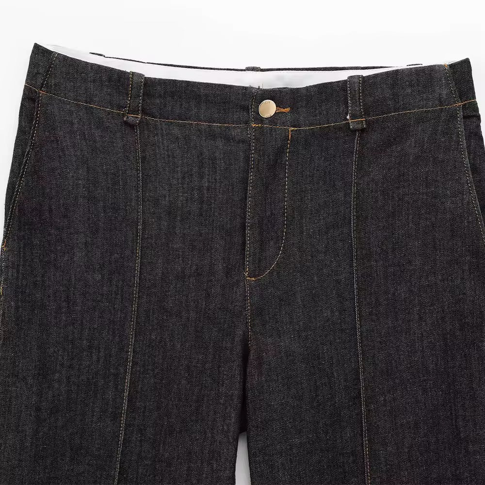 PINTUCK DENIM TROUSERS