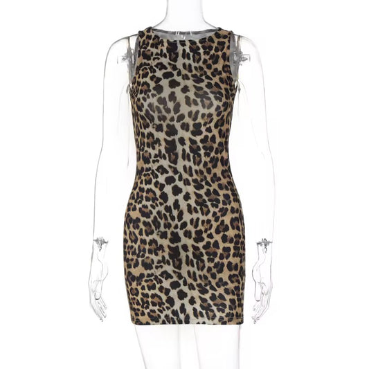 LEOPARD PRINT MINI SLEEVELESS DRESS