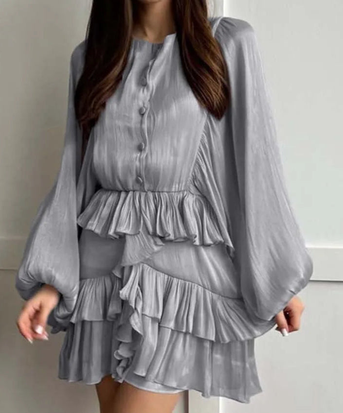 BATWING SLEEVE RUFFLED BLOUSE DRESS