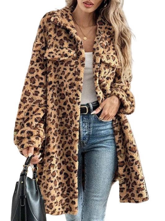 LEOPARD FAUX SHEARLING COAT