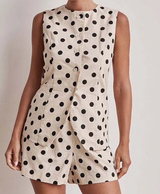 SLEEVELESS POLKA DOT TOP & SHORTS TWO PIECE SET