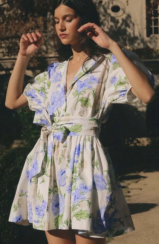 BLUE FLORAL PUFF SLEEVE DRESS