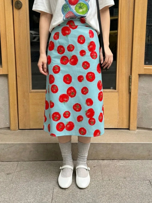 DOLCE TOMATO PRINT MIDI SKIRT