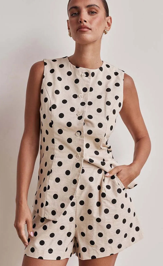 SLEEVELESS POLKA DOT TOP & SHORTS TWO PIECE SET