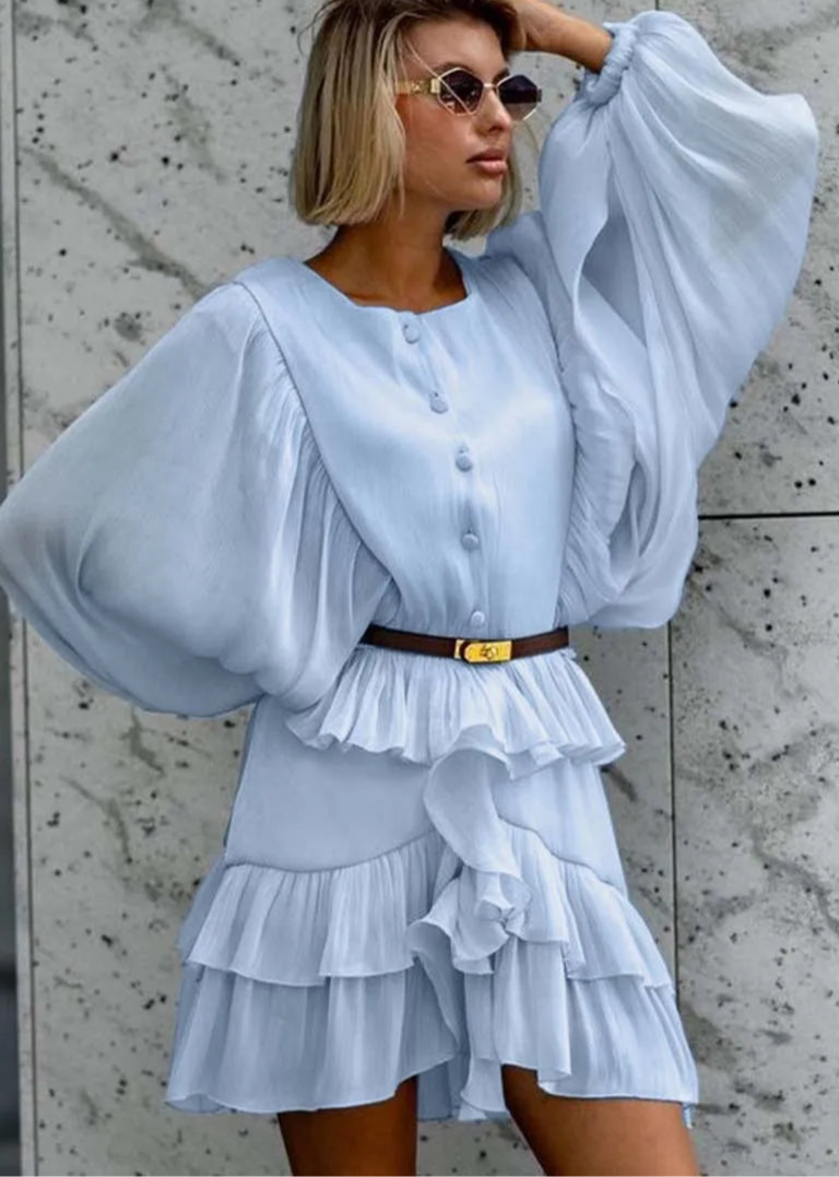 BATWING SLEEVE RUFFLED BLOUSE DRESS