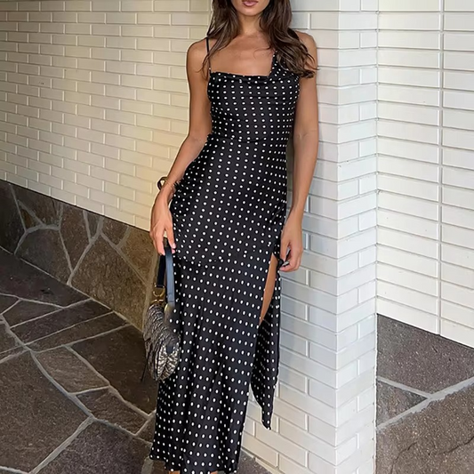ROBE À POIS FENTE LATÉRALE