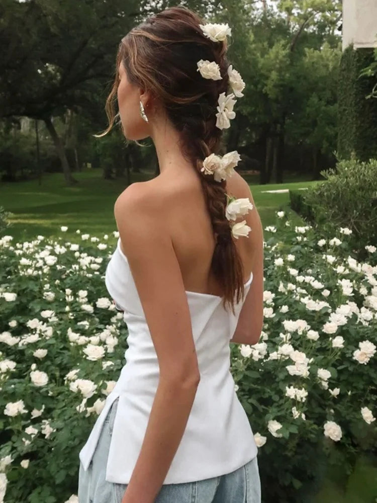 back of strapless white tube top