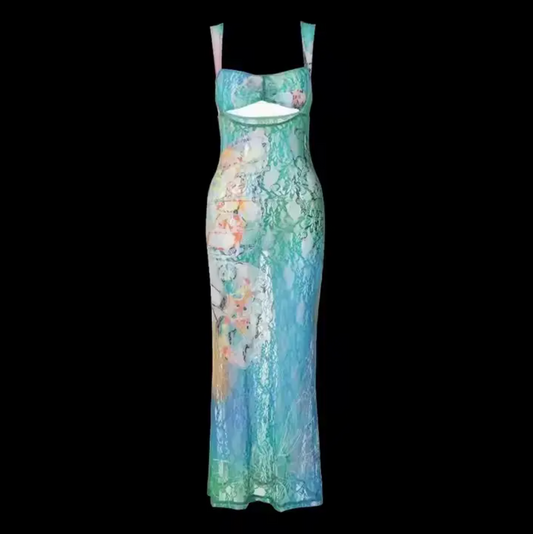 BUTTERFLY PRINT BLUE PARTY DRESS