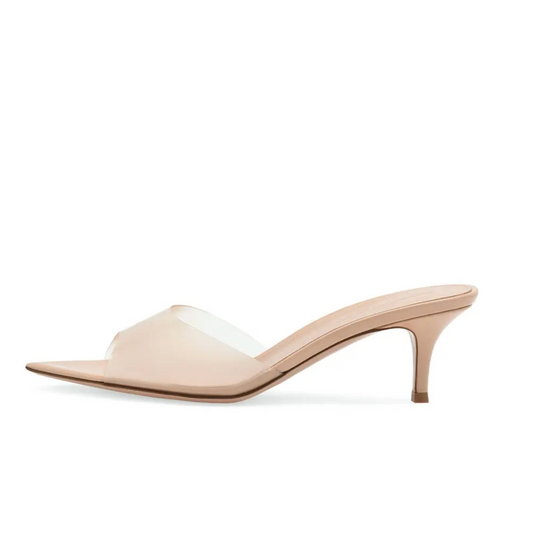 POINTED SEE-THROUGH MULE HEELS
