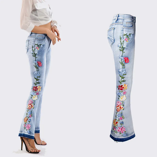 FLORAL DETAIL FLARE JEANS
