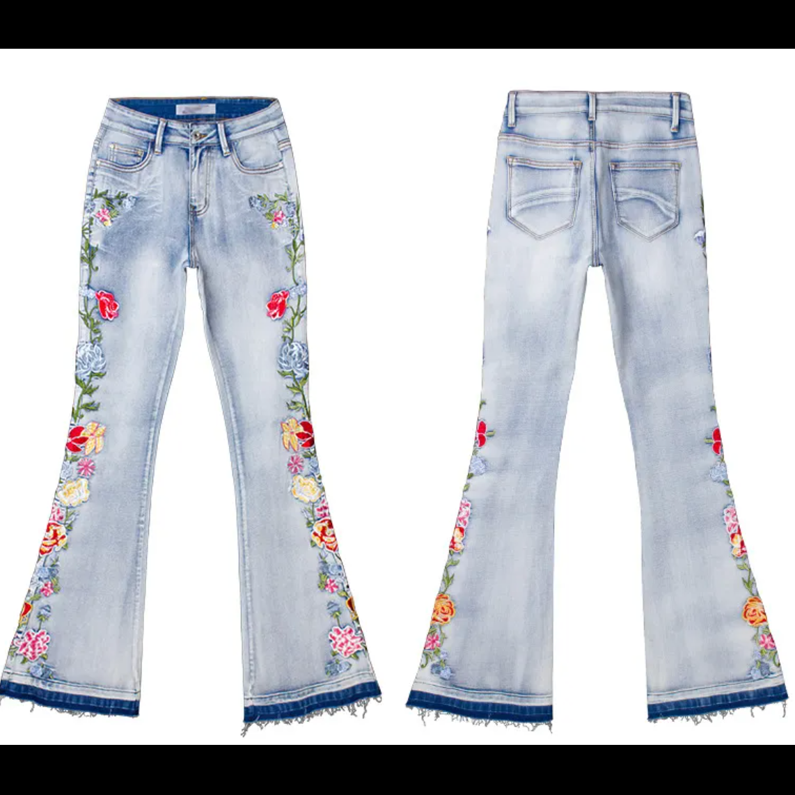 FLORAL DETAIL FLARE JEANS