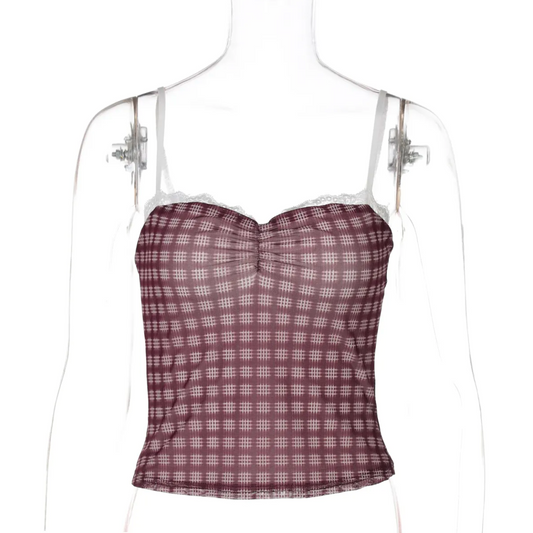BURGUNDY CHECKERED SLEEVELESS TOP