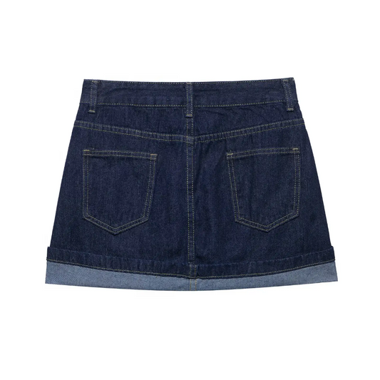 NAVY BLUE CASUAL DENIM MINI SKIRT