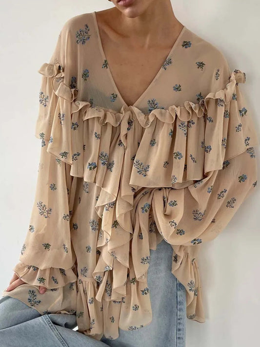 RUFFLED BEIGE BLOUSE DRESS