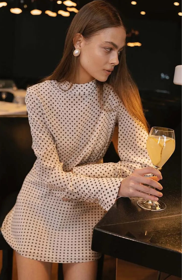 *Selling Out Fast!* MOCK TURTLE NECK STAR PATTERNED LONG SLEEVED DRESS