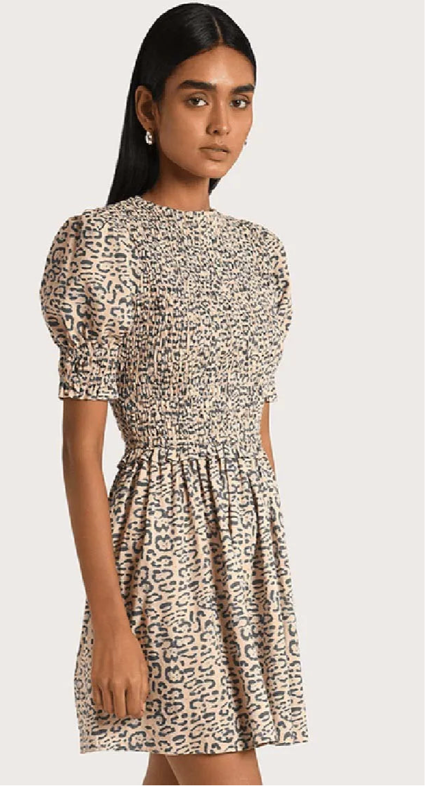 LEOPARD PRINT PUFF SLEEVE DRESS