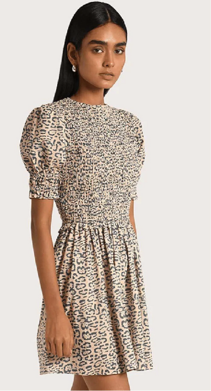 LEOPARD PRINT PUFF SLEEVE DRESS