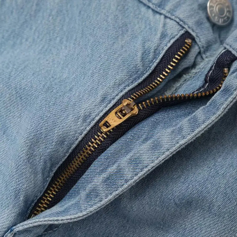 Embroidered Straight Wide-leg Jeans in Grey Blue