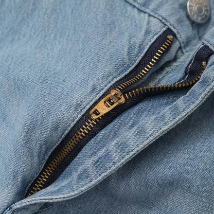Embroidered Straight Wide-leg Jeans in Grey Blue