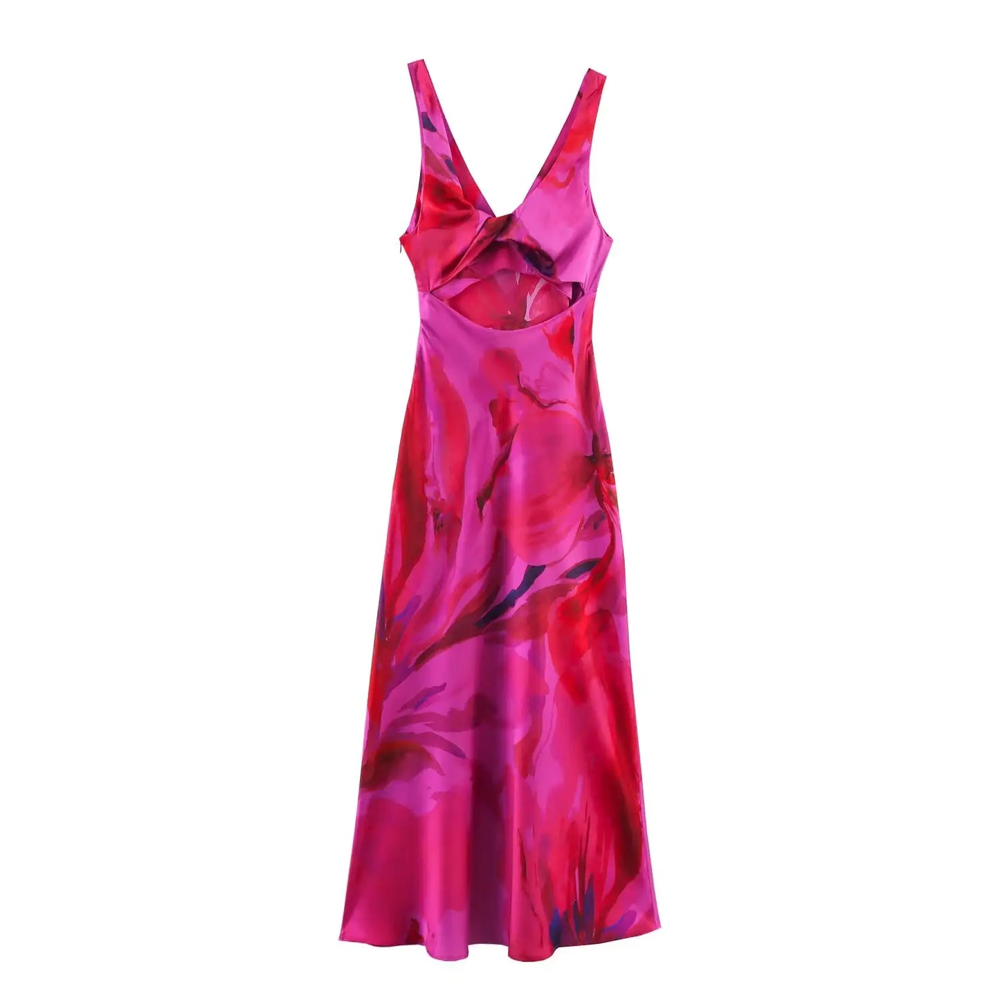 Robe à fleurs rose fuchsia à col en V