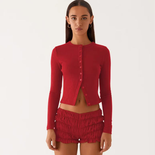 LONG SLEEVE THIN BUTTON SWEATER
