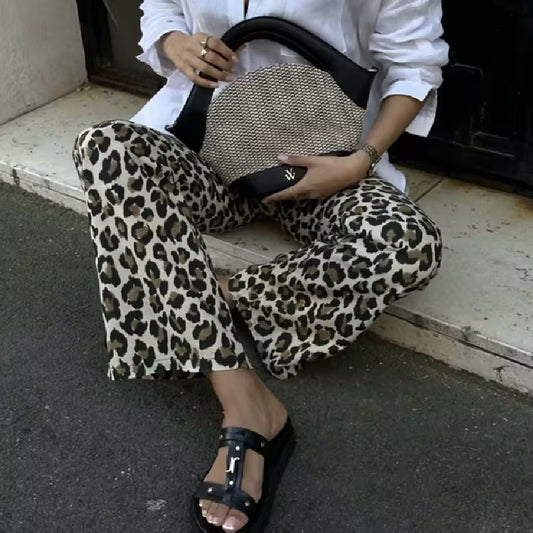 LEOPARD PRINT WIDE-LEG PANTS