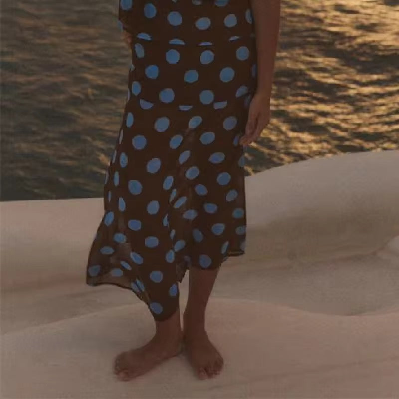 ASYMMETRICAL BLUE POLKA DOT SKIRT