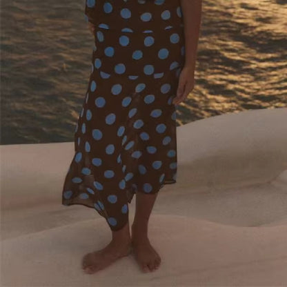 ASYMMETRICAL BLUE POLKA DOT SKIRT