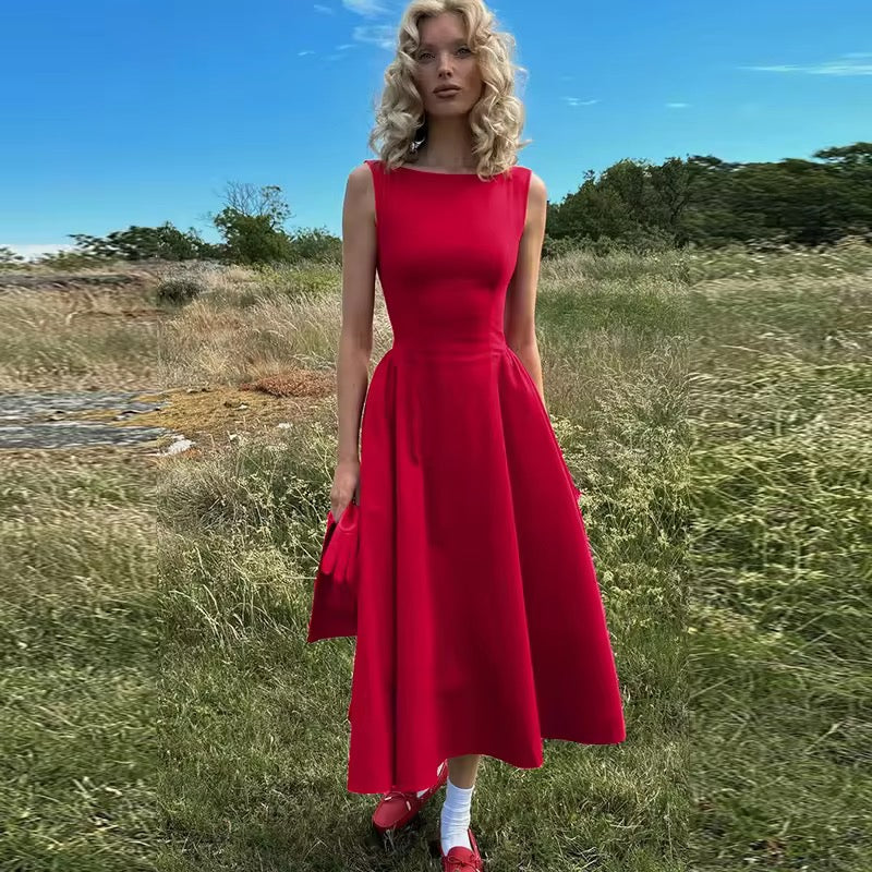 BOAT NECK A-LINE DRESS