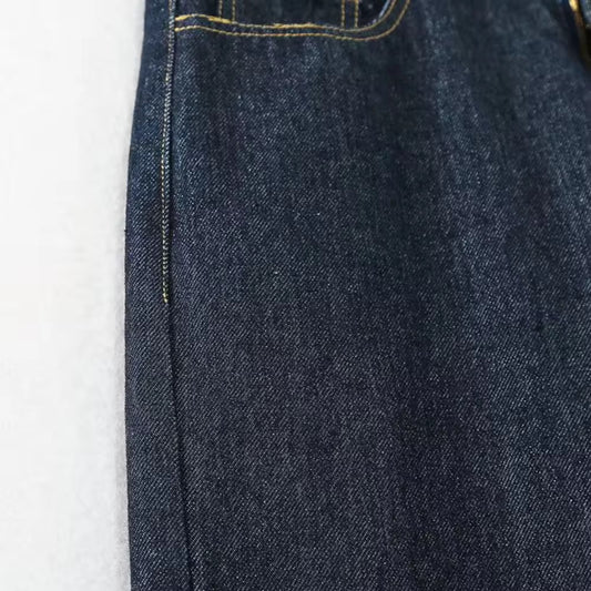 Cuffed Turn-up Straight High Waist Jeans in Navy Blue