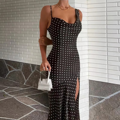 ROBE À POIS FENTE LATÉRALE