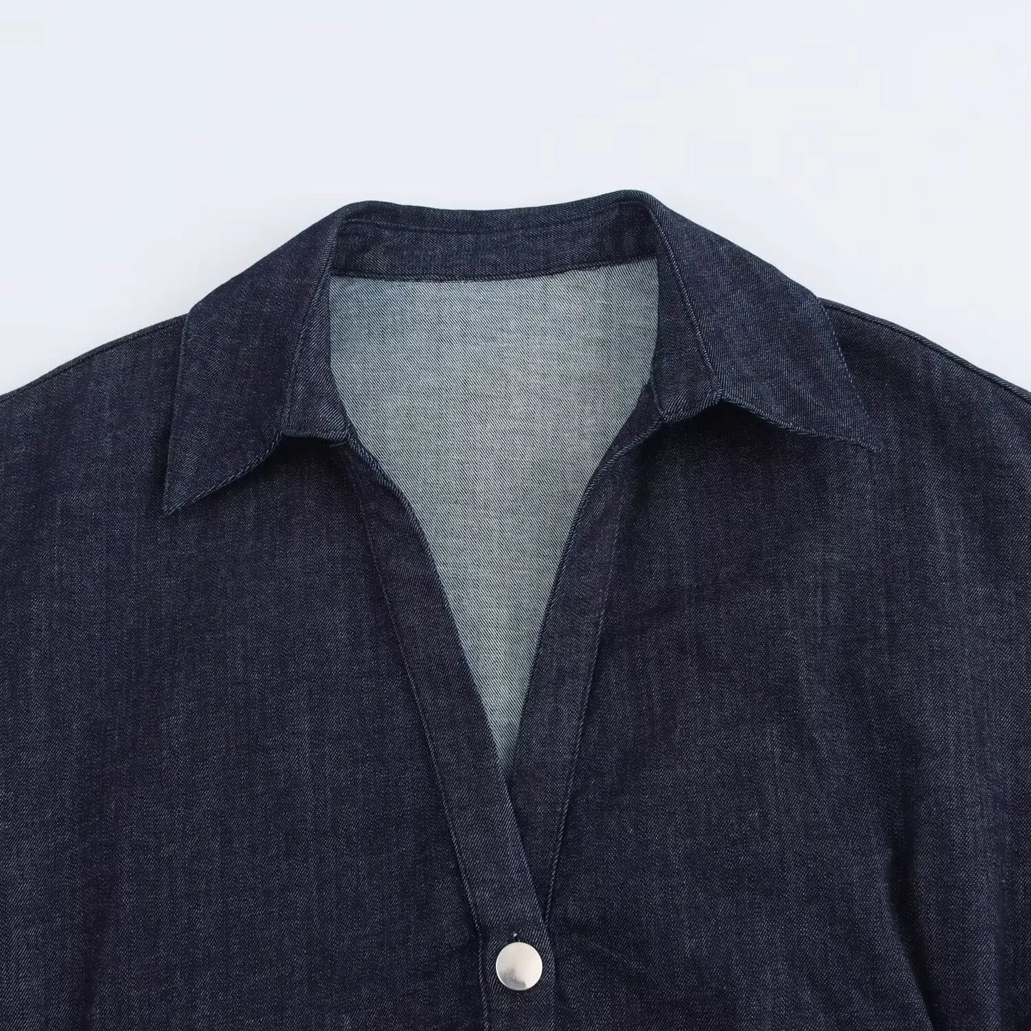 Dark denim shirt/dress on a white background
