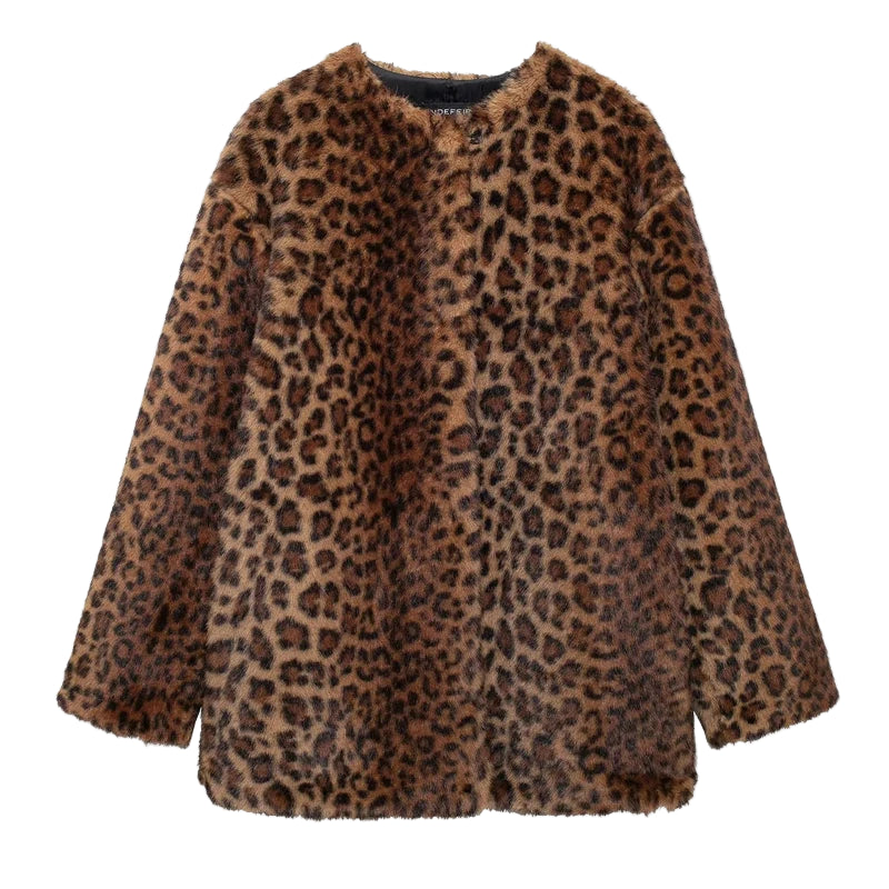 LEOPARD BROWN FAUX FUR COAT
