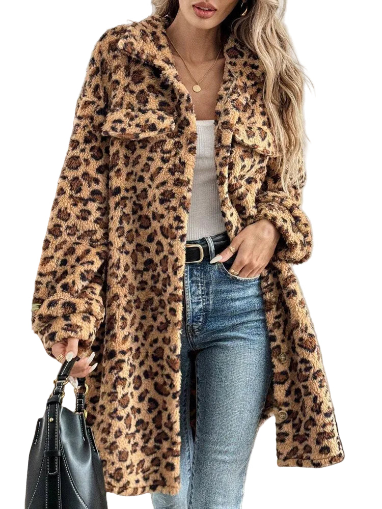 LEOPARD FAUX SHEARLING COAT
