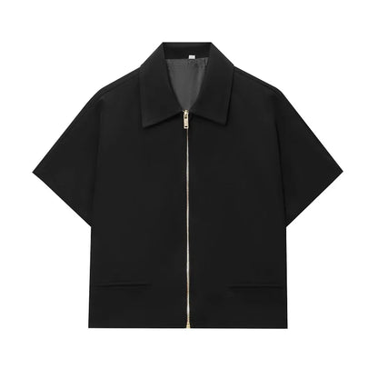 Black short-sleeve jacket with a zipper on a white background