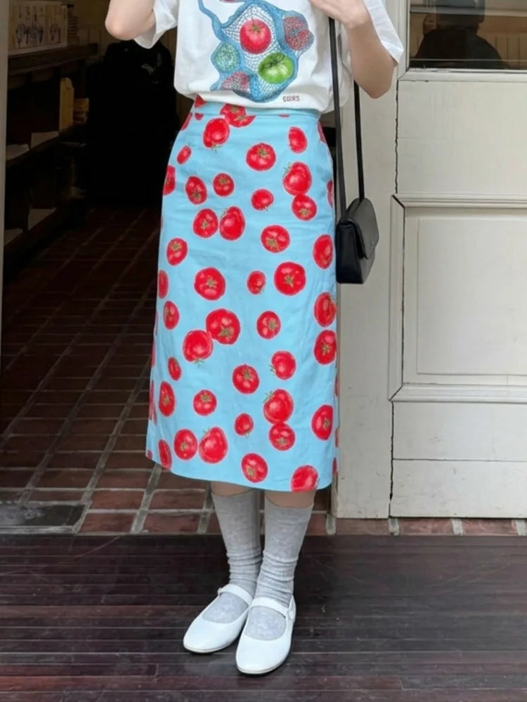 DOLCE TOMATO PRINT MIDI SKIRT