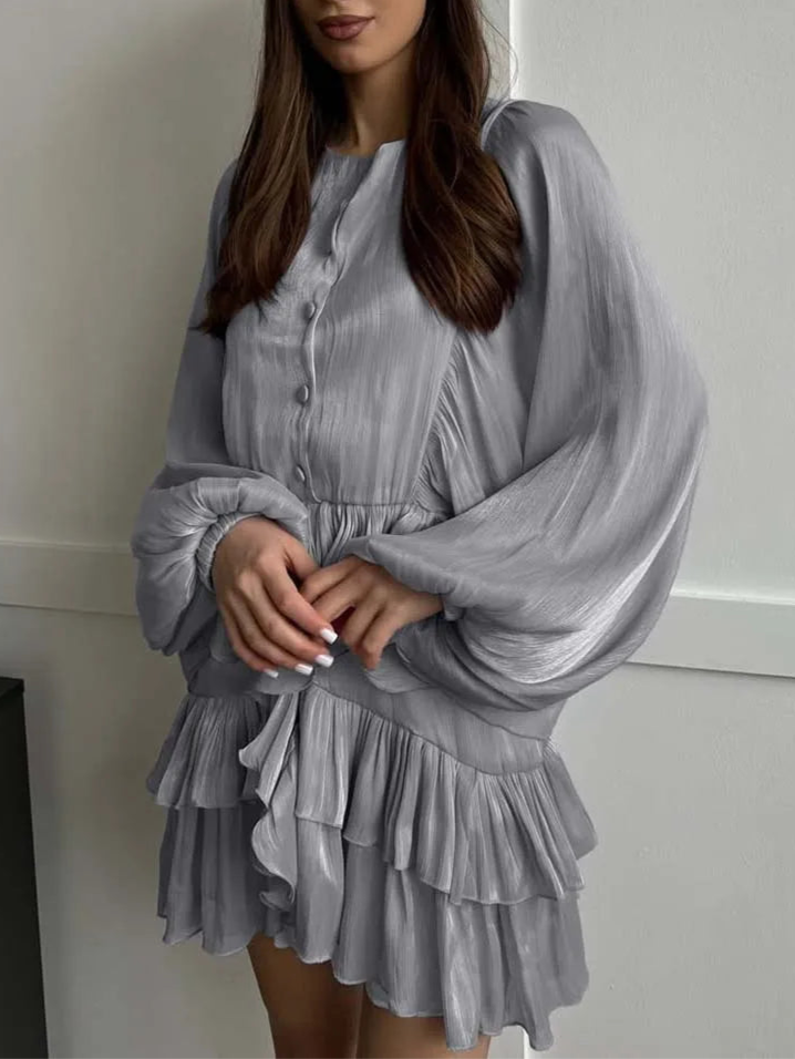 BATWING SLEEVE RUFFLED BLOUSE DRESS
