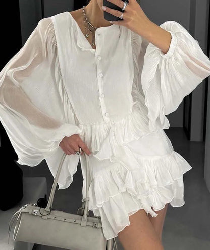 BATWING SLEEVE RUFFLED BLOUSE DRESS