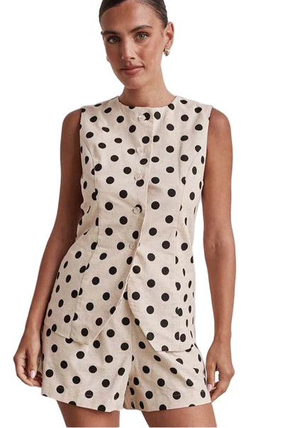 SLEEVELESS POLKA DOT TOP & SHORTS TWO PIECE SET