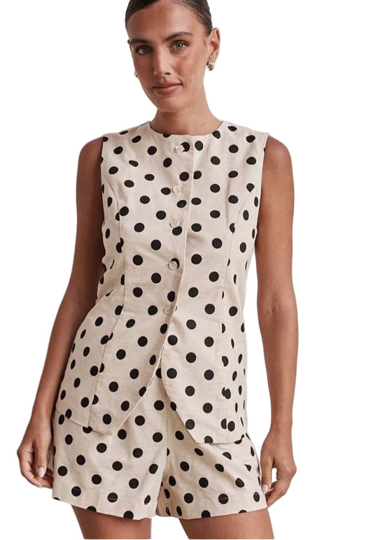 SLEEVELESS POLKA DOT TOP & SHORTS TWO PIECE SET