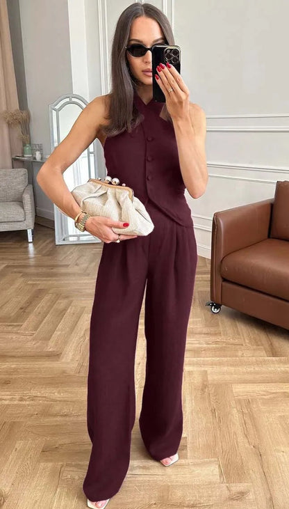 HALTER TOP & PANTS TWO PIECE SET