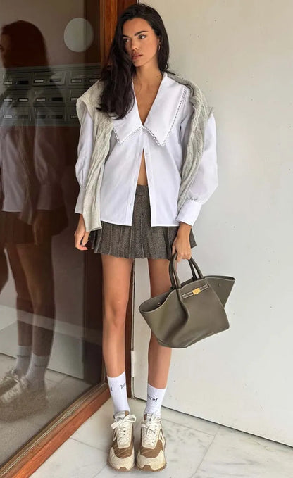 WIDE COLLAR DETAIL LONG SLEEVED SHIRT