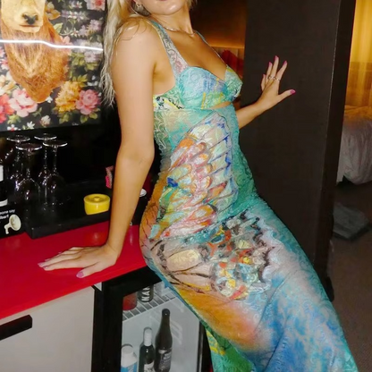 ROBE DE SOIRÉE BLEUE À IMPRIMÉ PAPILLON