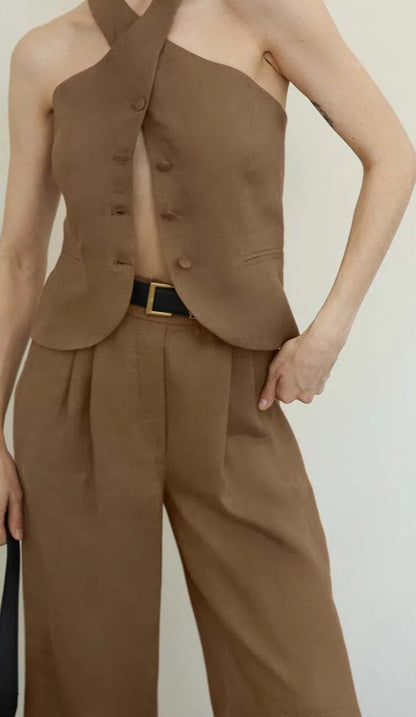 HALTER TOP & PANTS TWO PIECE SET