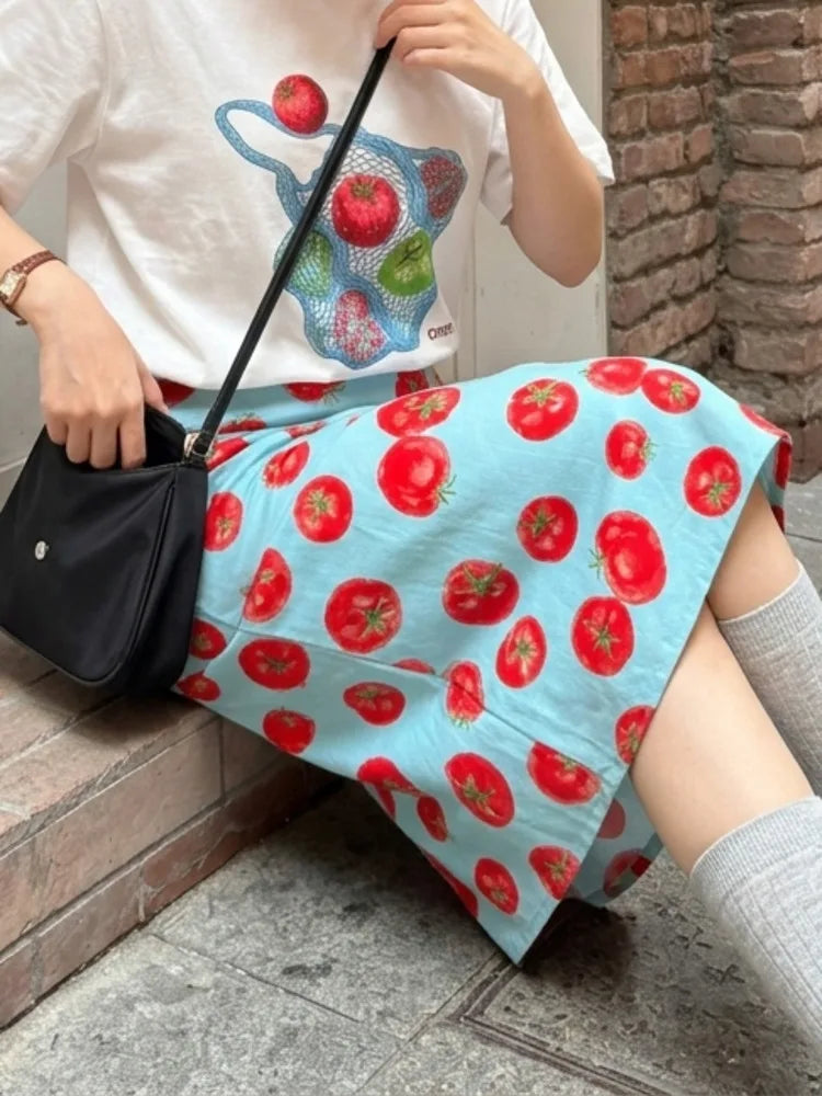 DOLCE TOMATO PRINT MIDI SKIRT
