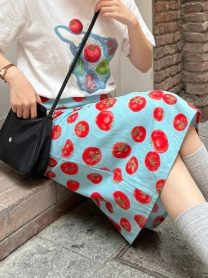 DOLCE TOMATO PRINT MIDI SKIRT