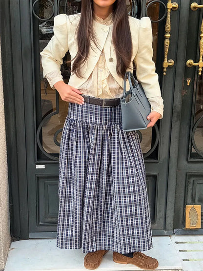 SADIE PLAID MIDI BELTED SKIRT