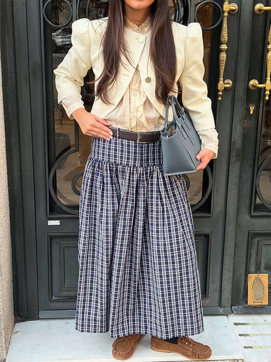 SADIE PLAID MIDI BELTED SKIRT