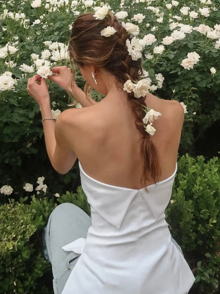 back of strapless white tube top 